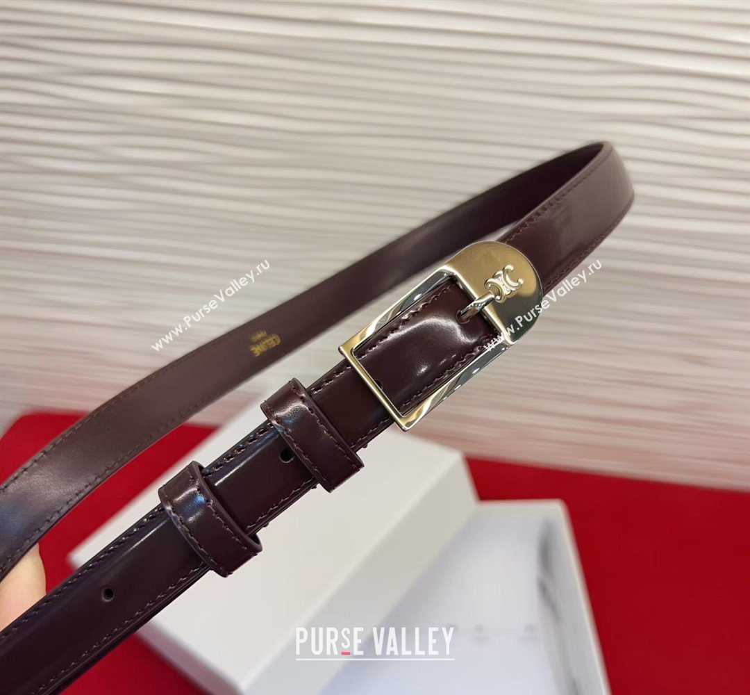 Celine Shiny Calfskin Leather Belt 1.8cm with Pin Buckle Dark Brown/Silver 2026 CE031603 (99-260316039)