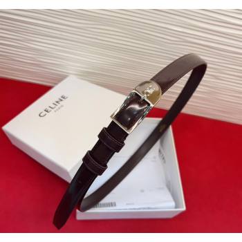 Celine Shiny Calfskin Leather Belt 1.8cm with Pin Buckle Dark Brown/Silver 2026 CE031603 (99-260316039)
