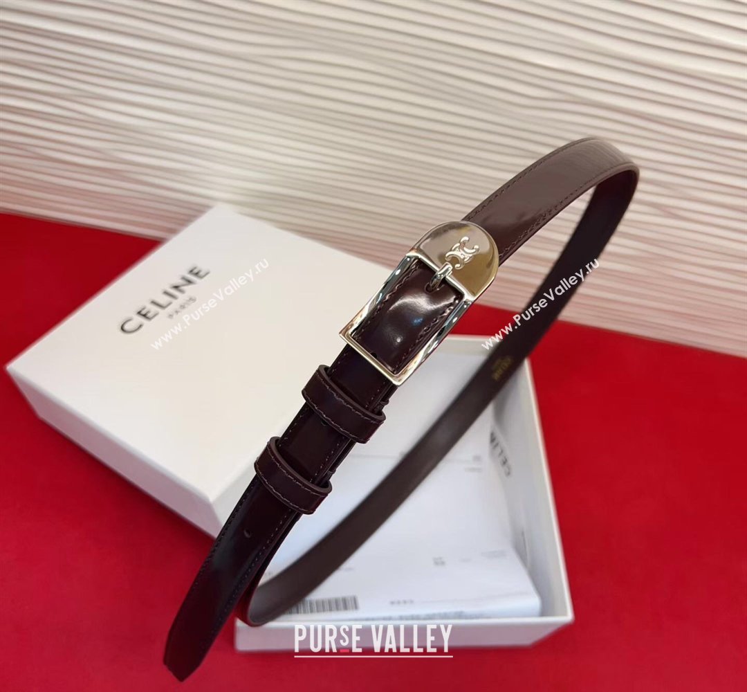 Celine Shiny Calfskin Leather Belt 1.8cm with Pin Buckle Dark Brown/Silver 2026 CE031603 (99-260316039)