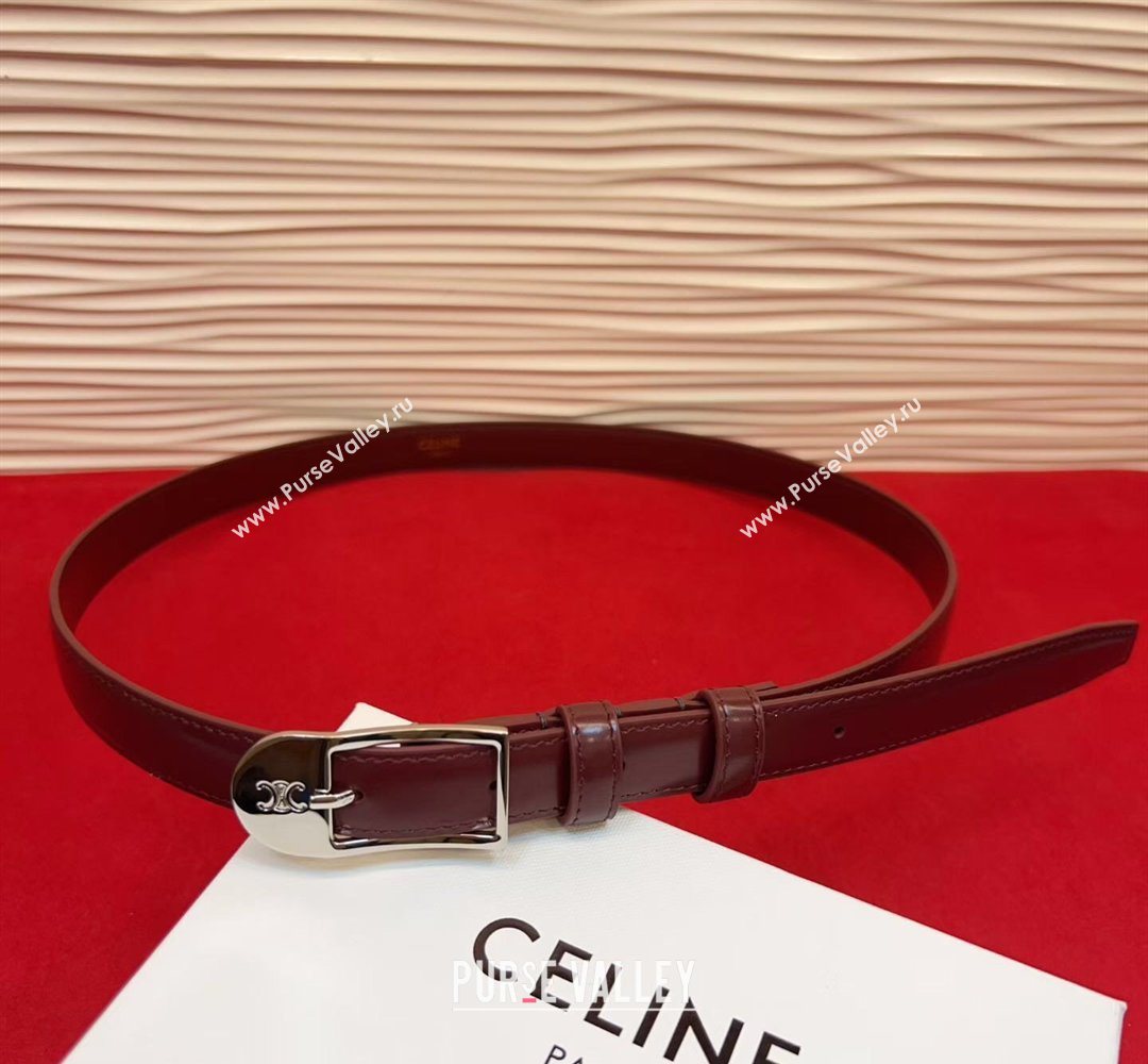 Celine Shiny Calfskin Leather Belt 1.8cm with Pin Buckle Dark Brown/Silver 2026 CE031603 (99-260316039)