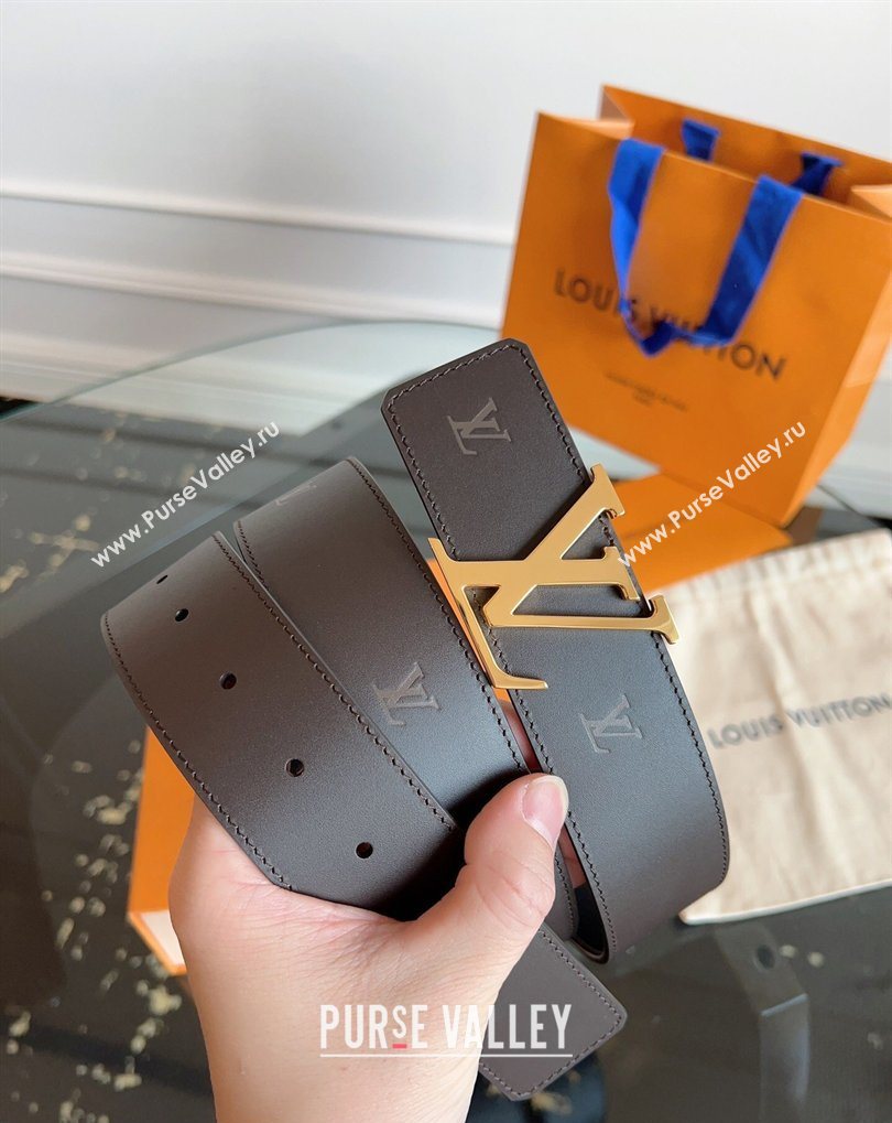Louis Vuitton LV Embossed Leather Belt 4cm with LV Buckle Dark Brown/Shiny Gold 2026 LV031602 (99-260316086)