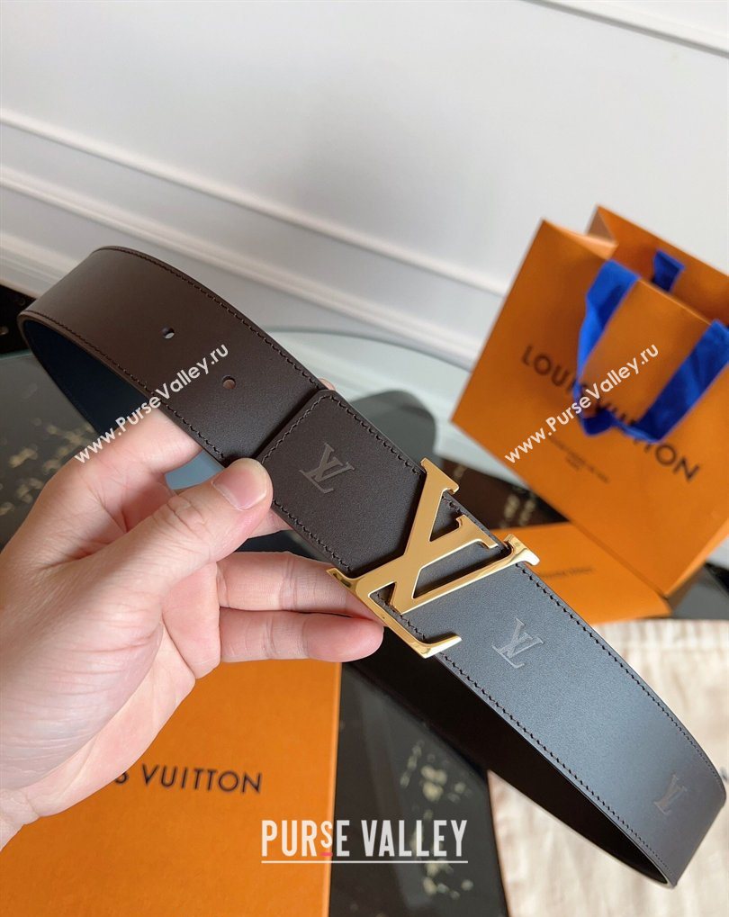 Louis Vuitton LV Embossed Leather Belt 4cm with LV Buckle Dark Brown/Shiny Gold 2026 LV031602 (99-260316086)