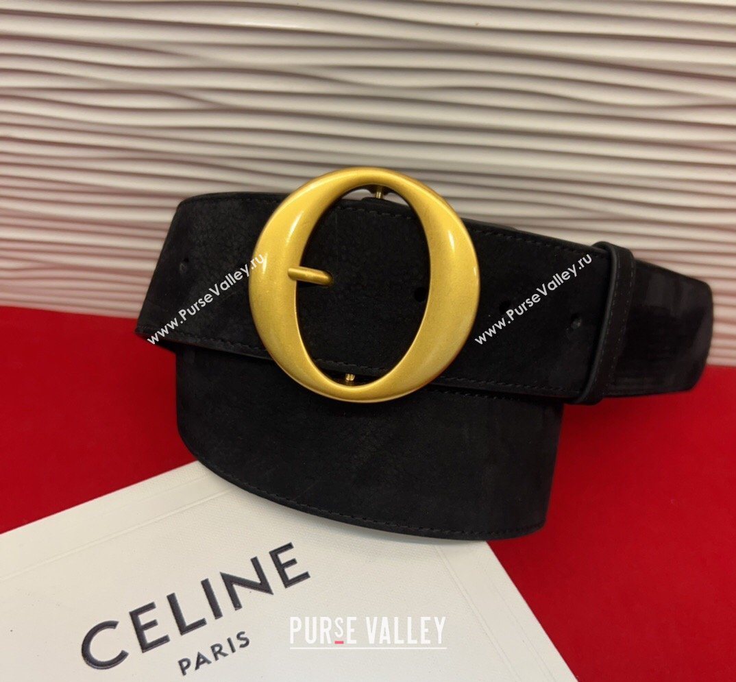 Celine Twin Triomphe Belt 4.5x105cm with Round Buckle in Suede Black 2026 (99-260316018)
