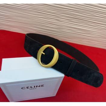 Celine Twin Triomphe Belt 4.5x105cm with Round Buckle in Suede Black 2026 (99-260316018)