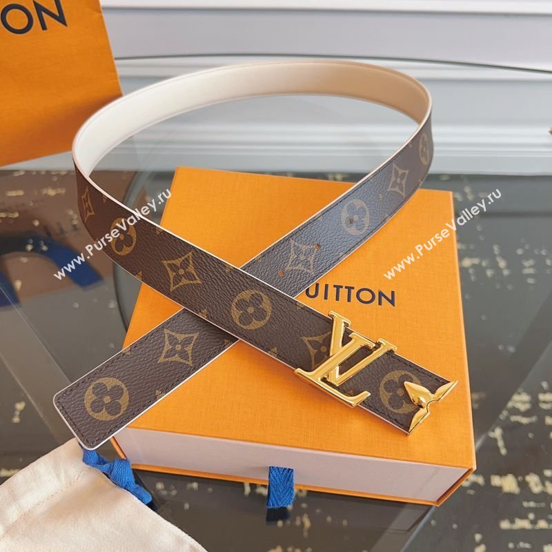 Louis Vuitton Monogram Canvas and Leather Belt 3cm with LV Buckle White 2026 LV031603 (99-260316091)