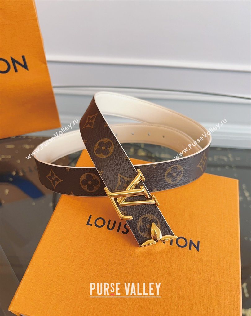 Louis Vuitton Monogram Canvas and Leather Belt 3cm with LV Buckle White 2026 LV031603 (99-260316091)