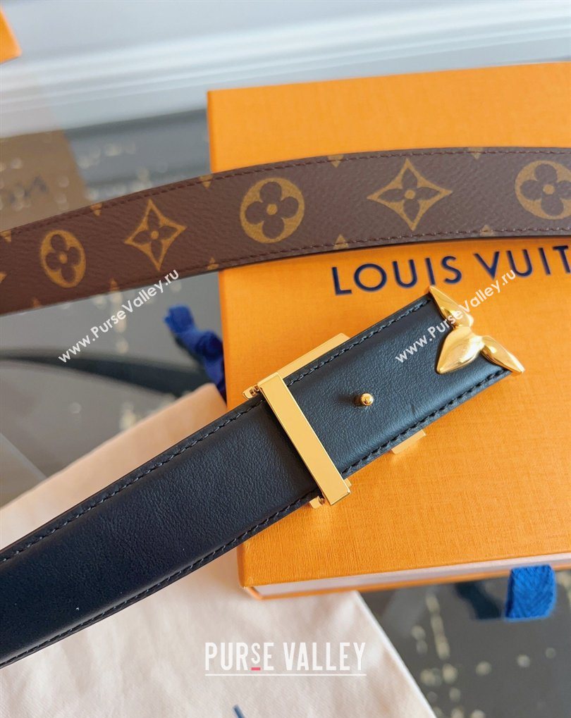 Louis Vuitton Monogram Canvas and Leather Belt 3cm with LV Buckle Black 2026 LV031603 (99-260316092)