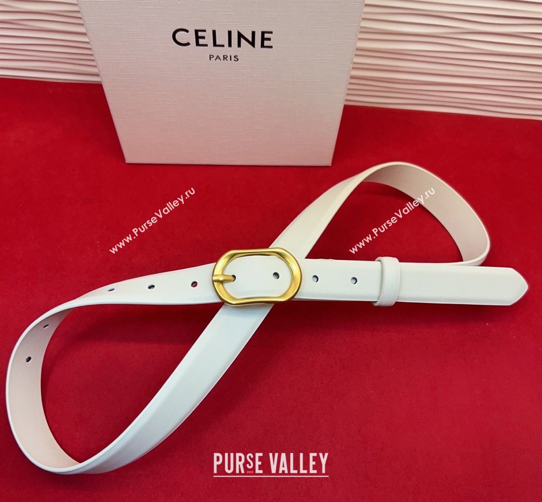 Celine Triomphe Medium Belt 2.5cm with Pin Buckle in Calfskin Leather White 2026 CE031601 (99-260316024)