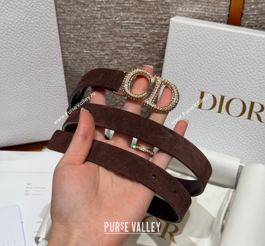 Dior Suede Belt 2cm with Strass CD Dark Brown 2026 DR031701 (99-260317004)