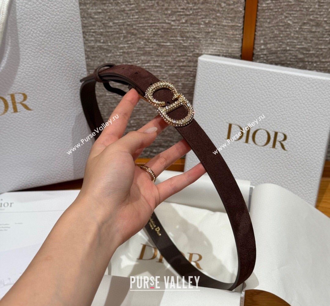 Dior Suede Belt 2cm with Strass CD Dark Brown 2026 DR031701 (99-260317004)