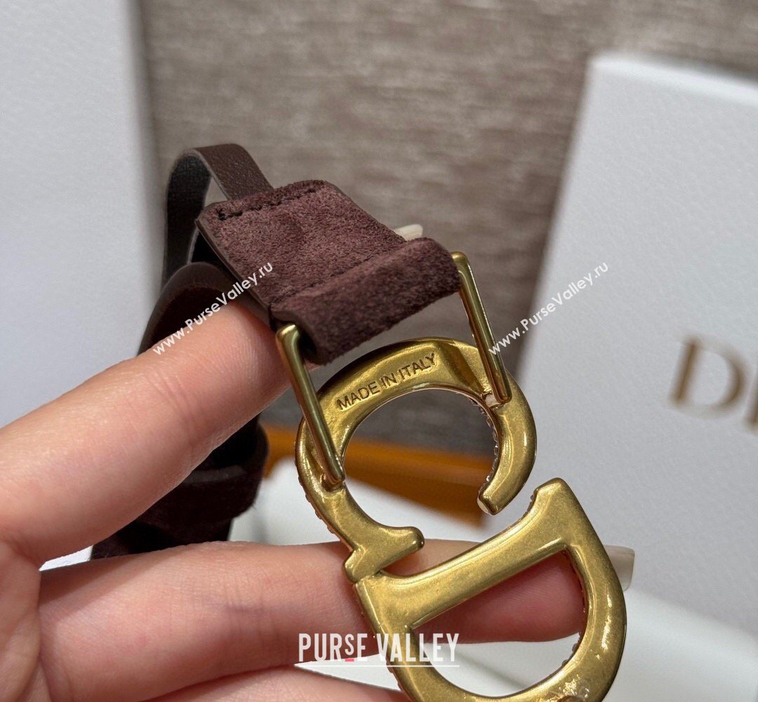 Dior Suede Belt 2cm with Strass CD Dark Brown 2026 DR031701 (99-260317004)