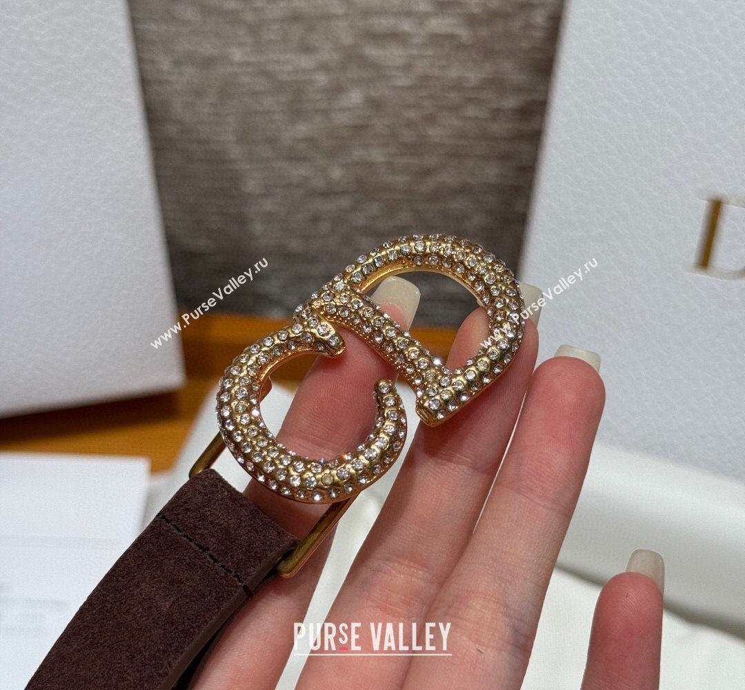 Dior Suede Belt 2cm with Strass CD Dark Brown 2026 DR031701 (99-260317004)