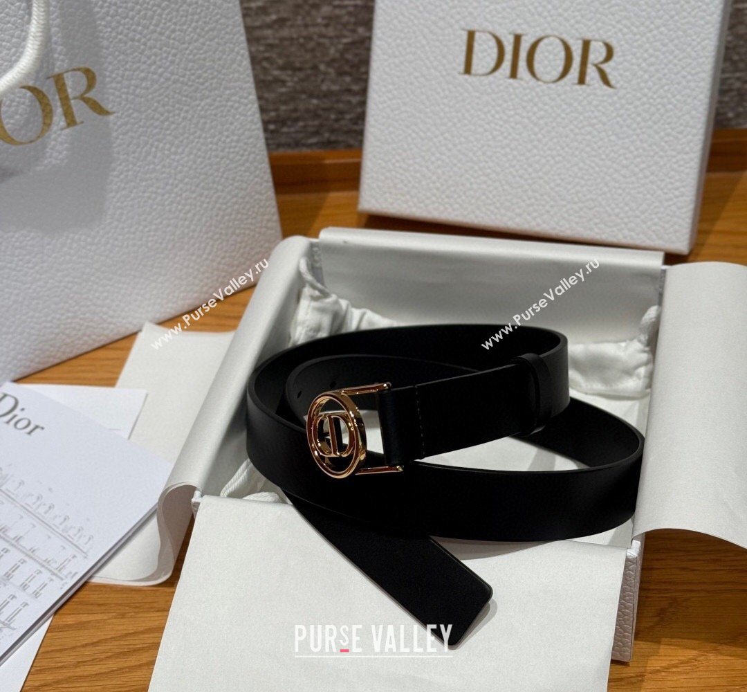 Dior Smooth Leather Belt 2.5cm with Circle CD Buckle Black/Gold 2026 DR031704 (99-260317014)