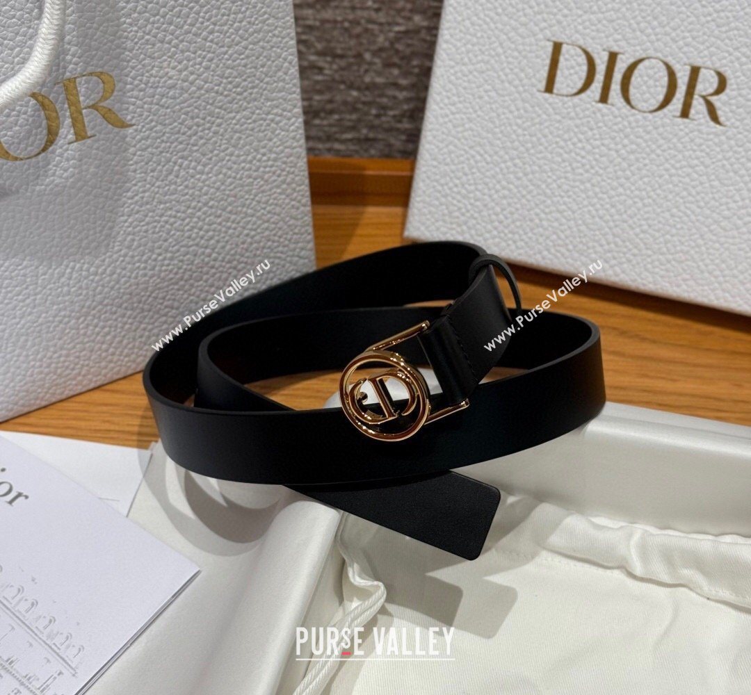 Dior Smooth Leather Belt 2.5cm with Circle CD Buckle Black/Gold 2026 DR031704 (99-260317014)