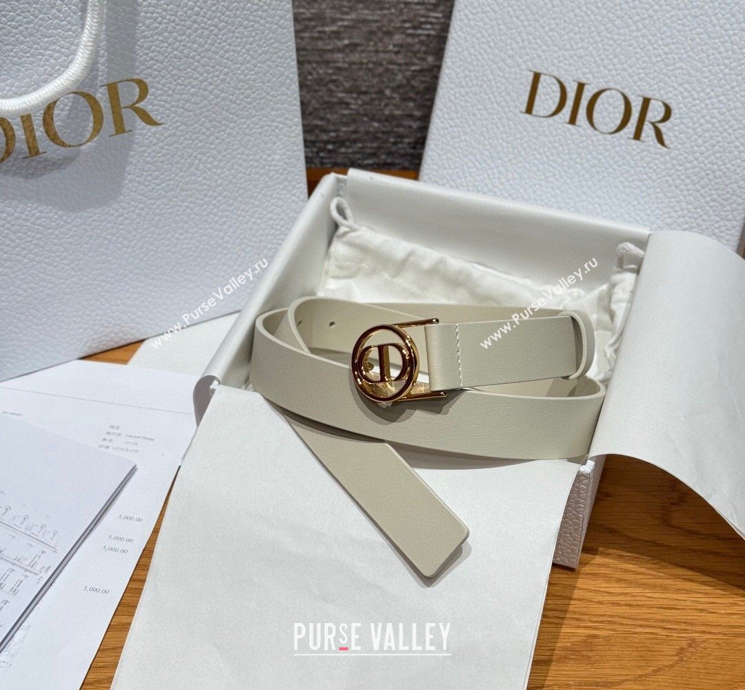 Dior Smooth Leather Belt 2.5cm with Circle CD Buckle White/Gold 2026 DR031704 (99-260317015)
