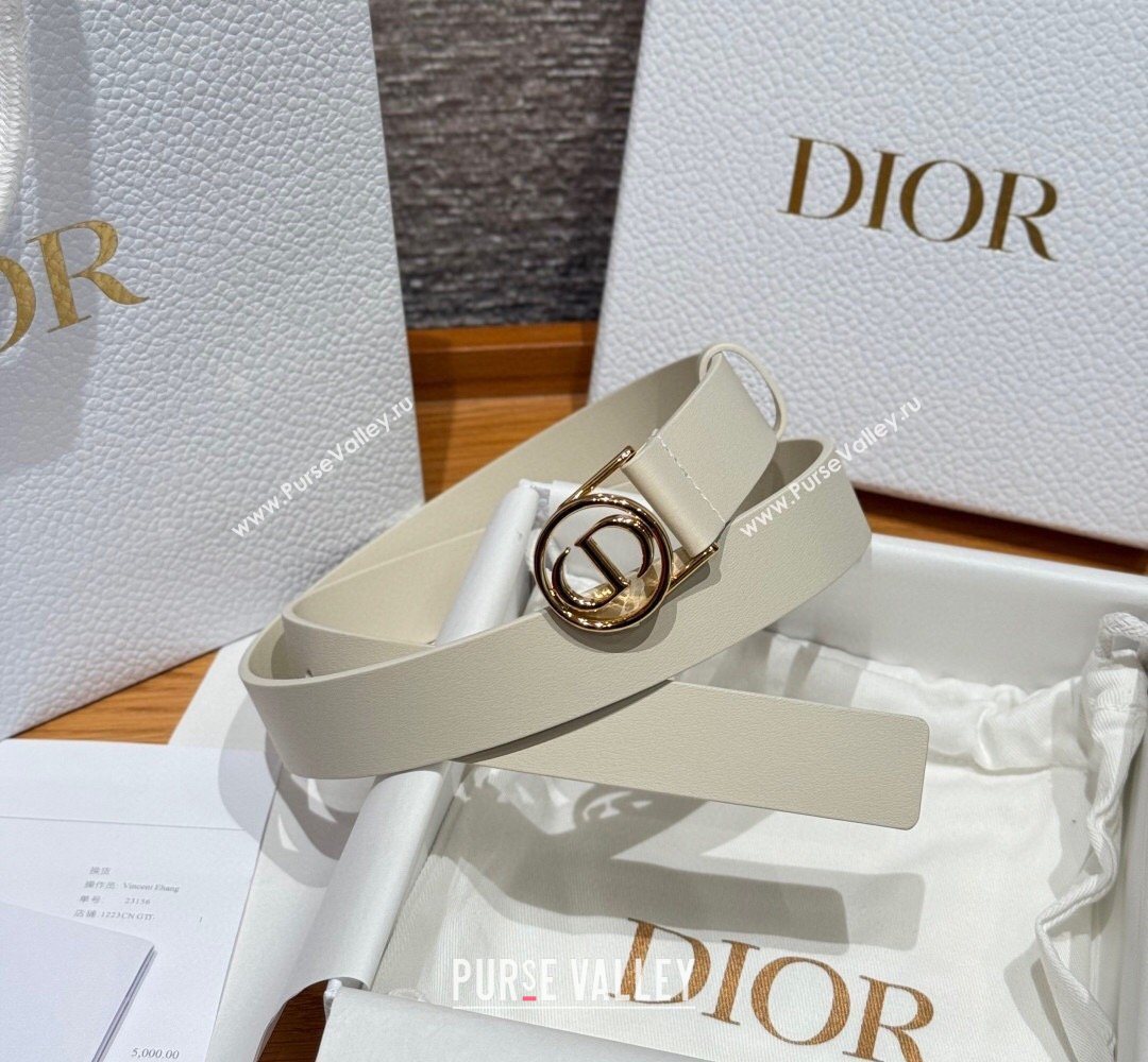 Dior Smooth Leather Belt 2.5cm with Circle CD Buckle White/Gold 2026 DR031704 (99-260317015)