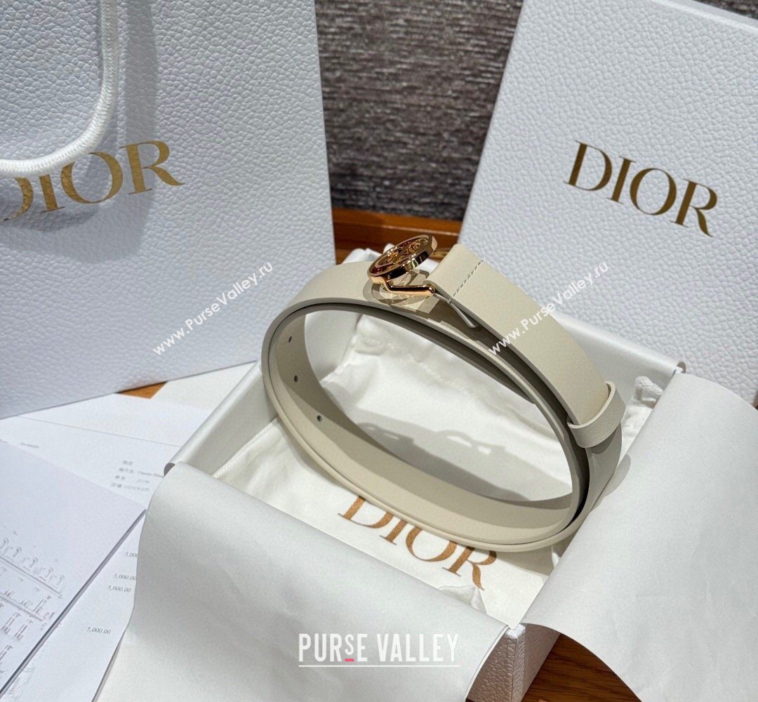 Dior Smooth Leather Belt 2.5cm with Circle CD Buckle White/Gold 2026 DR031704 (99-260317015)