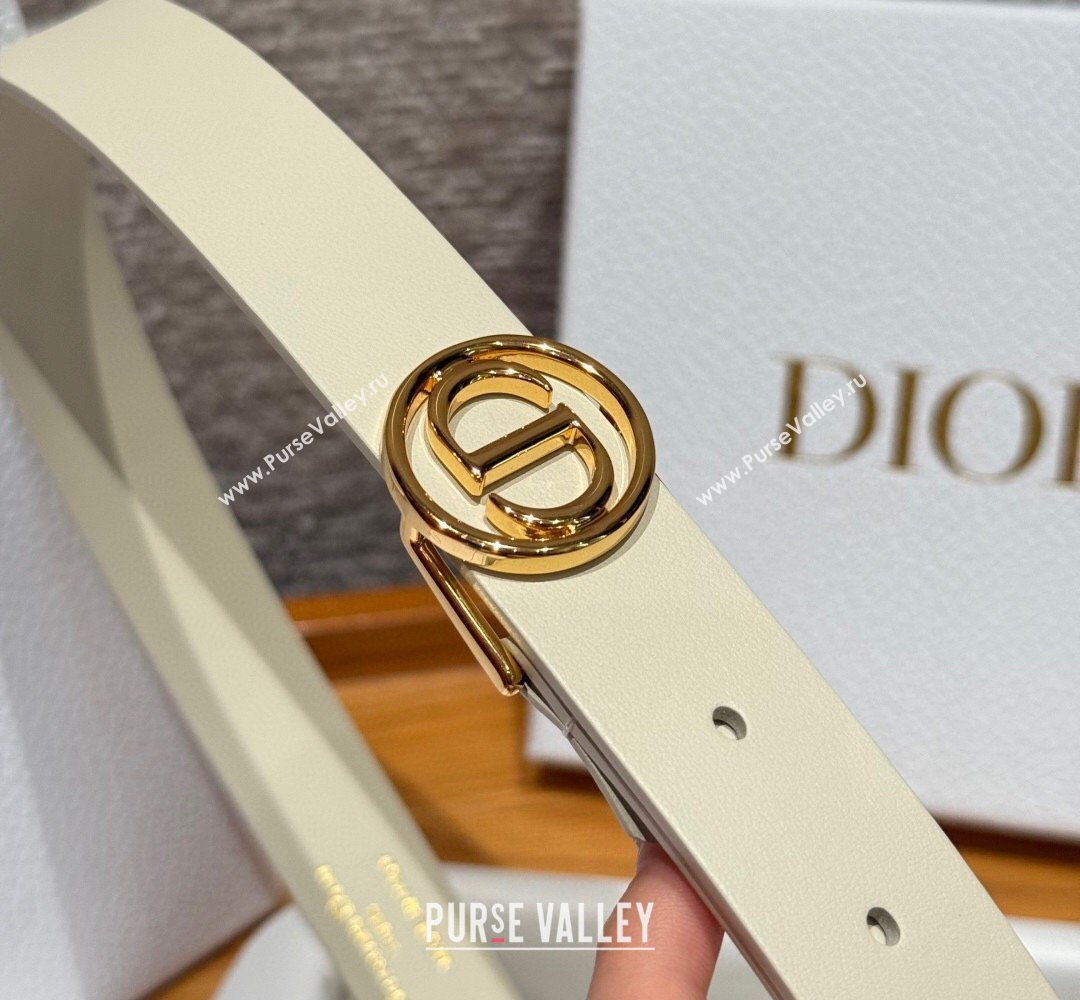 Dior Smooth Leather Belt 2.5cm with Circle CD Buckle White/Gold 2026 DR031704 (99-260317015)