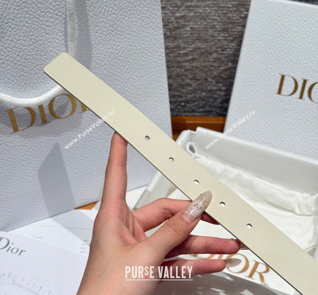 Dior Smooth Leather Belt 2.5cm with Circle CD Buckle White/Gold 2026 DR031704 (99-260317015)