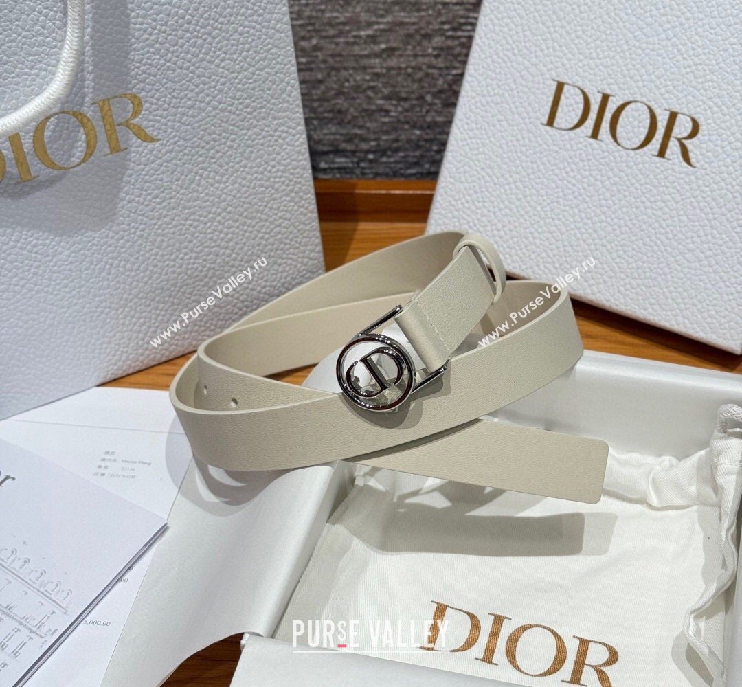 Dior Smooth Leather Belt 2.5cm with Circle CD Buckle White/Silver 2026 DR031704 (99-260317016)