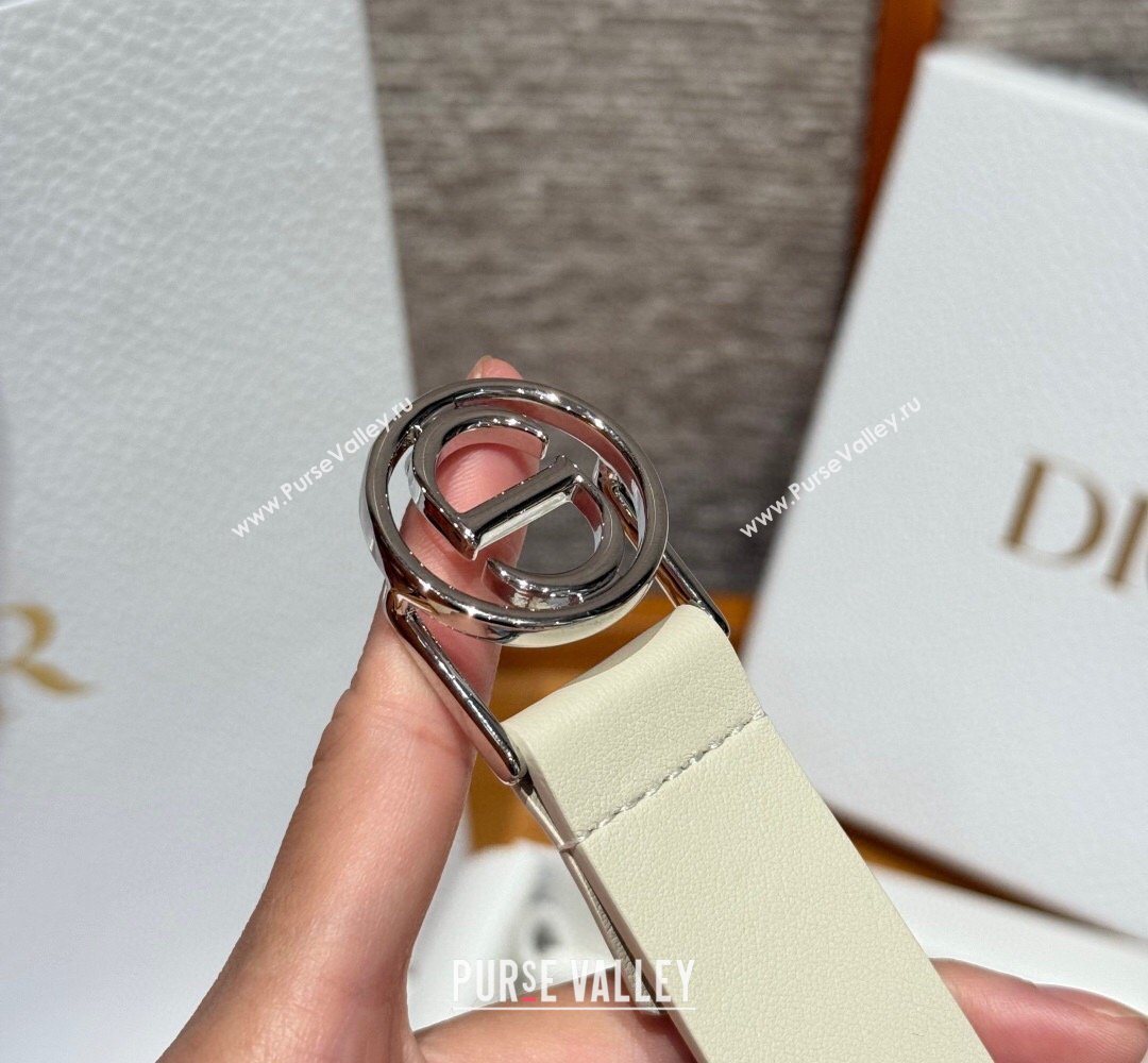 Dior Smooth Leather Belt 2.5cm with Circle CD Buckle White/Silver 2026 DR031704 (99-260317016)