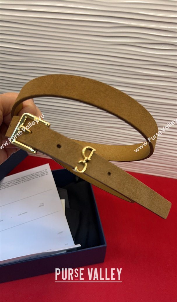Dior Saddle Loop Belt 2cm in Suede with CD Pin Buckle Biscuits Beige/Gold 2026 DR031705 (99-260317018)