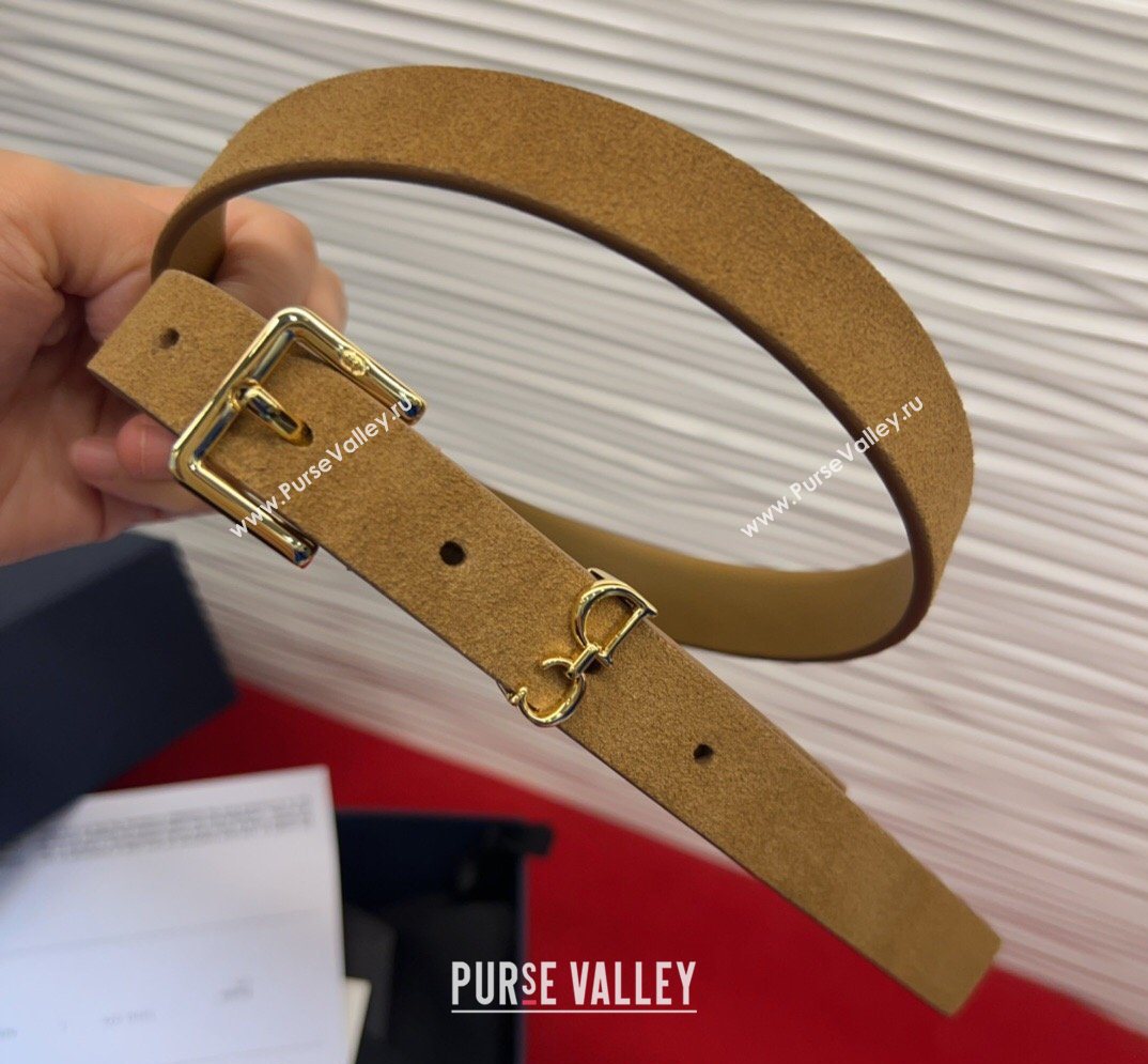 Dior Saddle Loop Belt 2cm in Suede with CD Pin Buckle Biscuits Beige/Gold 2026 DR031705 (99-260317018)