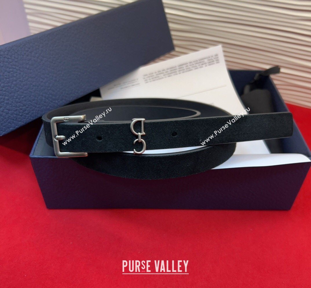 Dior Saddle Loop Belt 2cm in Suede with CD Pin Buckle Black/Silver 2026 DR031705 (99-260317020)