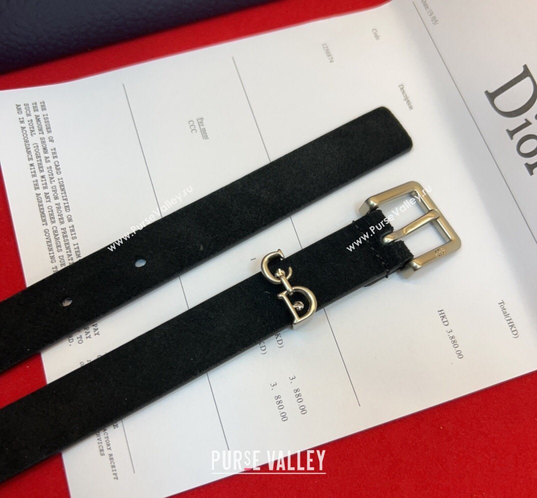 Dior Saddle Loop Belt 2cm in Suede with CD Pin Buckle Black/Silver 2026 DR031705 (99-260317020)