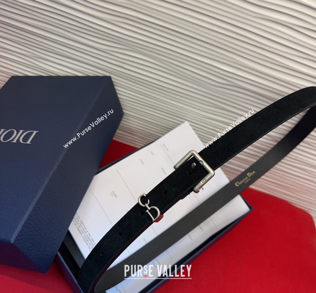 Dior Saddle Loop Belt 2cm in Suede with CD Pin Buckle Black/Silver 2026 DR031705 (99-260317020)