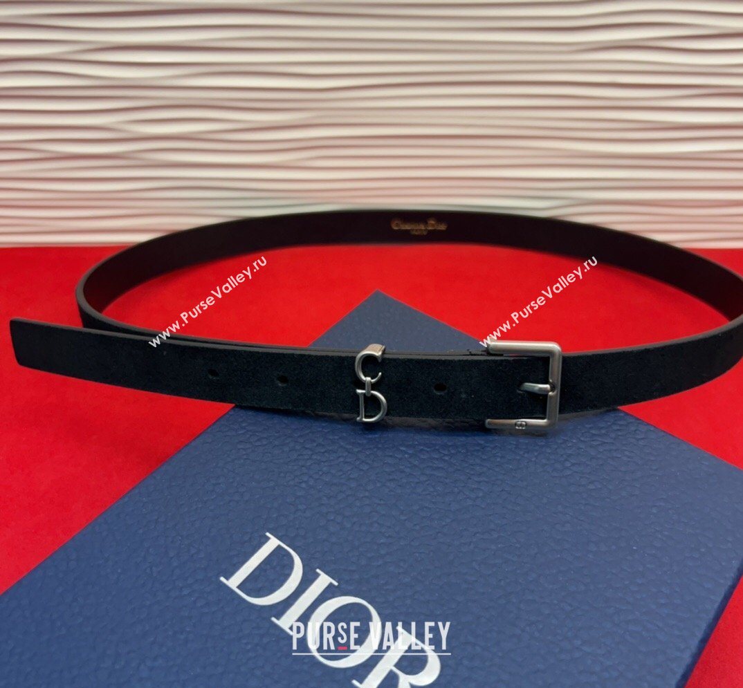 Dior Saddle Loop Belt 2cm in Suede with CD Pin Buckle Black/Silver 2026 DR031705 (99-260317020)