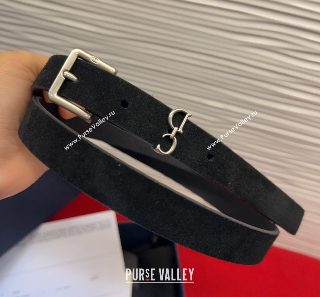 Dior Saddle Loop Belt 2cm in Suede with CD Pin Buckle Black/Silver 2026 DR031705 (99-260317020)