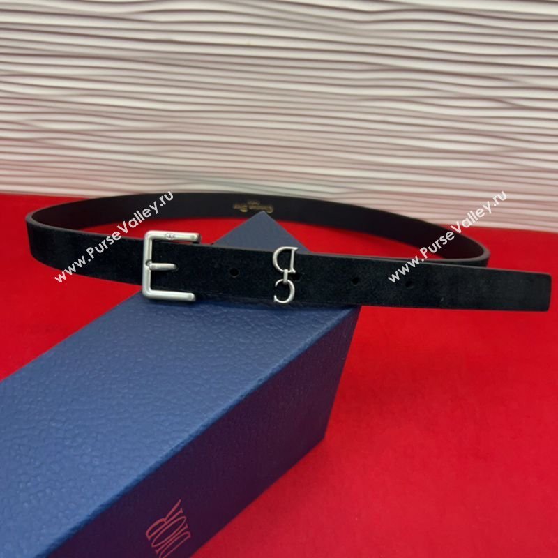 Dior Saddle Loop Belt 2cm in Suede with CD Pin Buckle Black/Silver 2026 DR031705 (99-260317020)