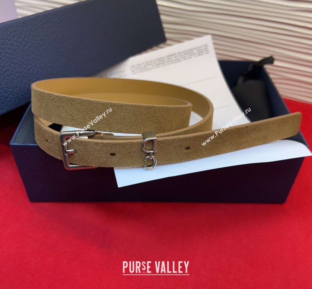 Dior Saddle Loop Belt 2cm in Suede with CD Pin Buckle Biscuits Beige/Silver 2026 DR031705 (99-260317021)