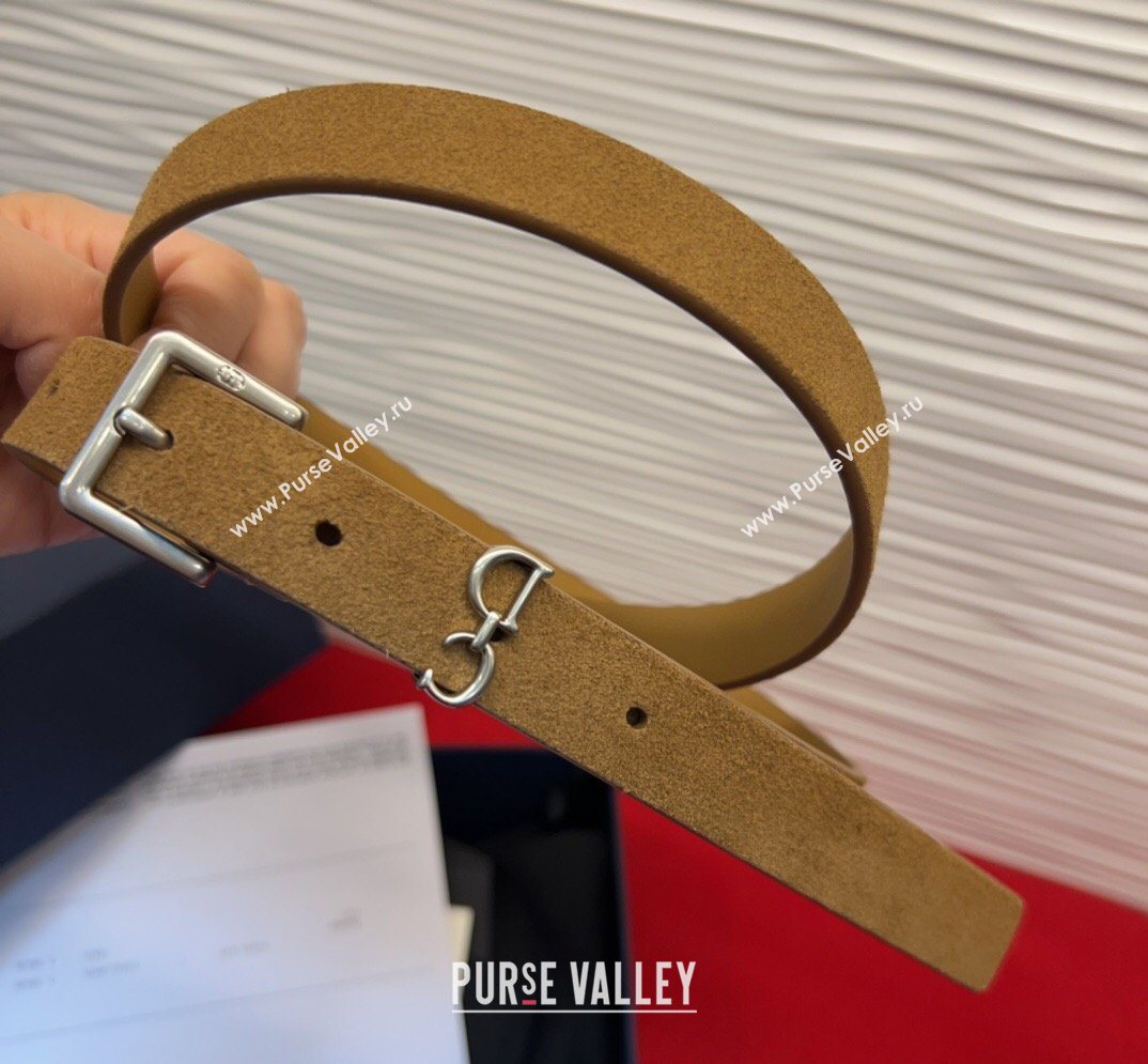 Dior Saddle Loop Belt 2cm in Suede with CD Pin Buckle Biscuits Beige/Silver 2026 DR031705 (99-260317021)
