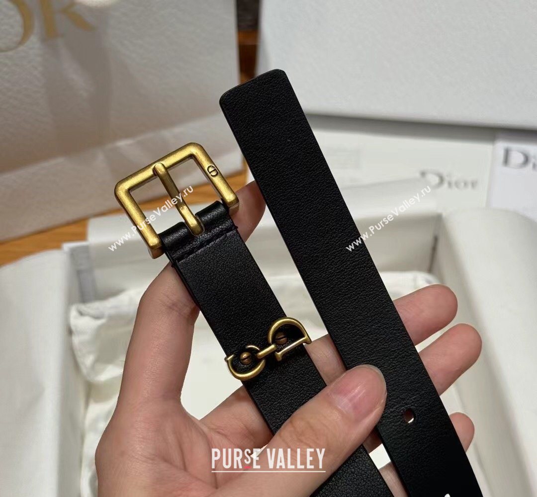 Dior Saddle Loop Belt 2cm in Smooth Leather with CD Pin Buckle Black/Gold 2026 DR031705 (99-260317025)