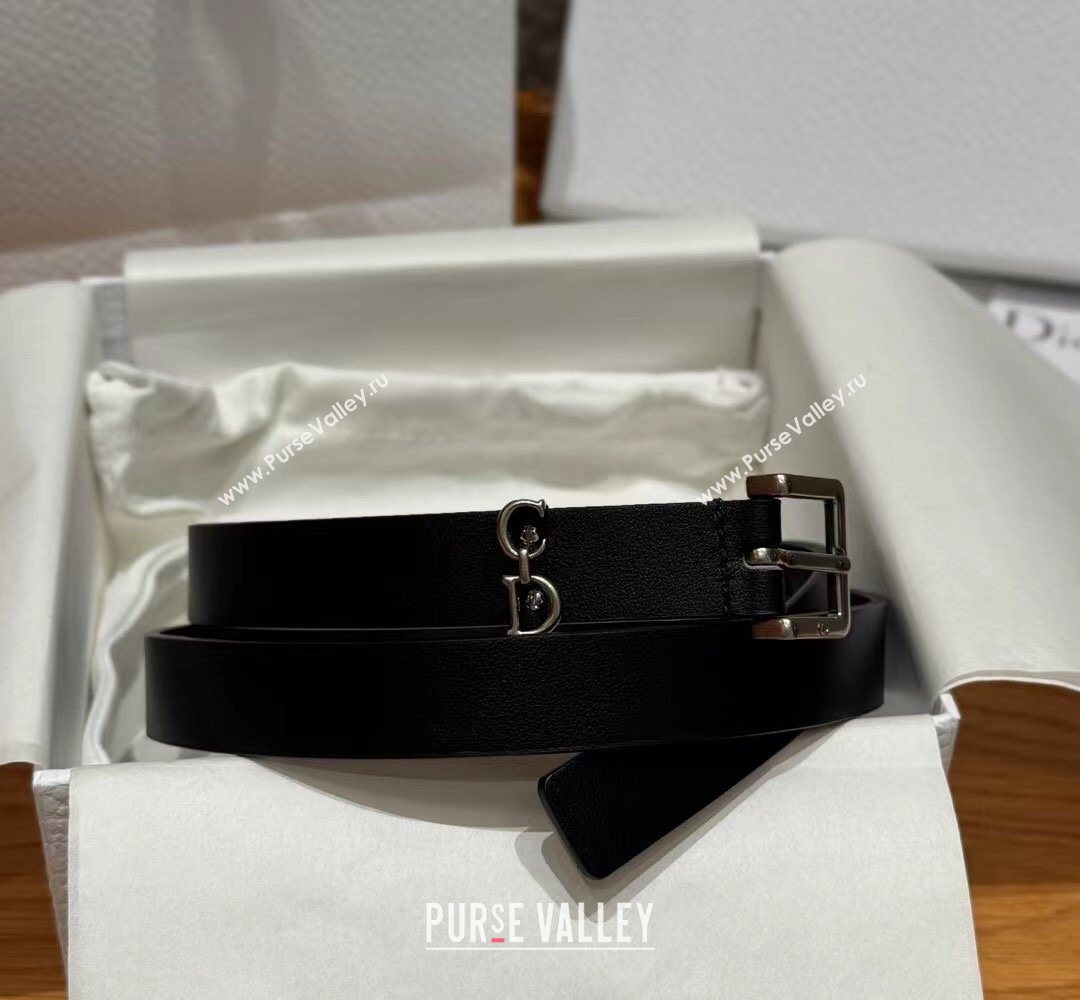 Dior Saddle Loop Belt 2cm in Smooth Leather with CD Pin Buckle Black/Silver 2026 DR031705 (99-260317026)