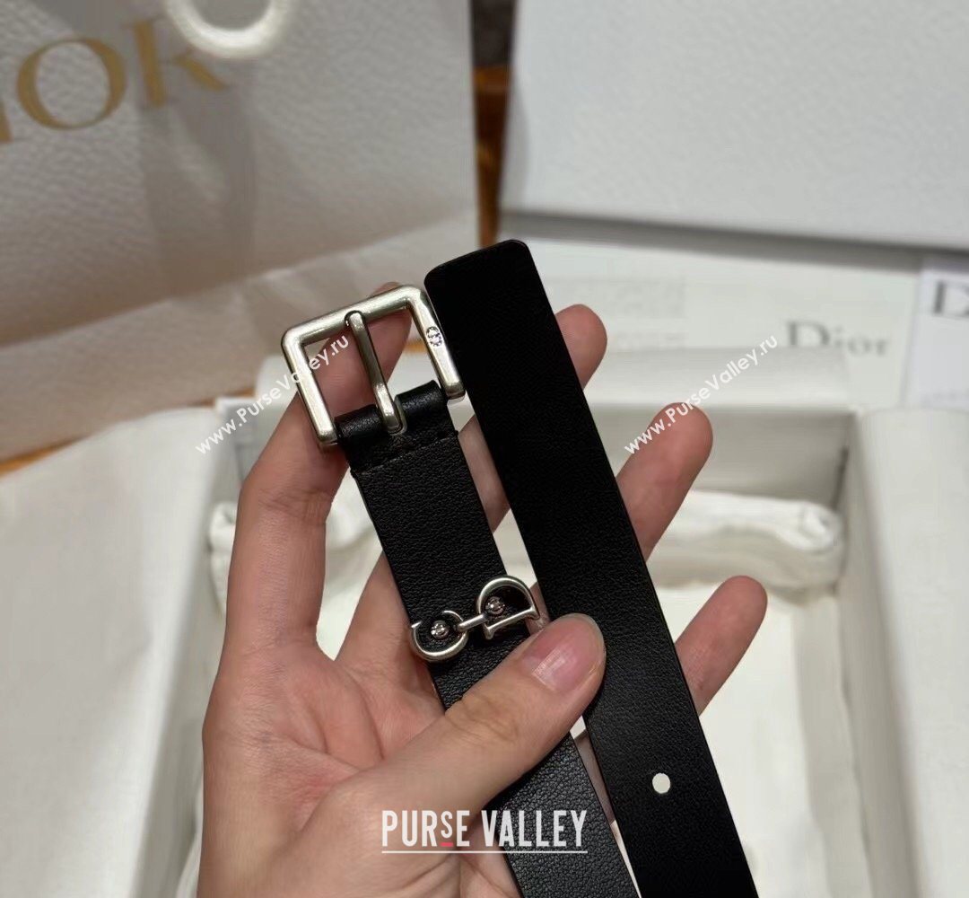 Dior Saddle Loop Belt 2cm in Smooth Leather with CD Pin Buckle Black/Silver 2026 DR031705 (99-260317026)