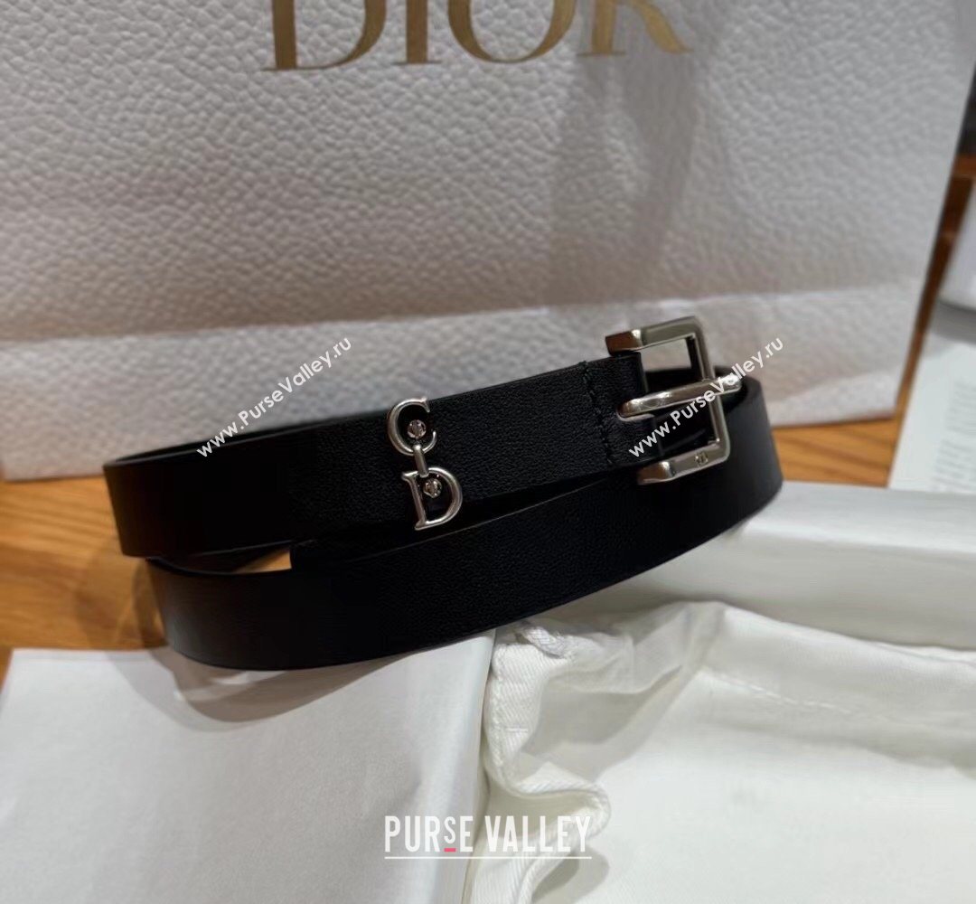 Dior Saddle Loop Belt 2cm in Smooth Leather with CD Pin Buckle Black/Silver 2026 DR031705 (99-260317026)