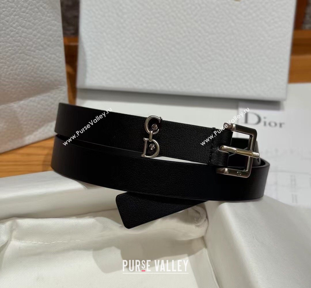 Dior Saddle Loop Belt 2cm in Smooth Leather with CD Pin Buckle Black/Silver 2026 DR031705 (99-260317026)