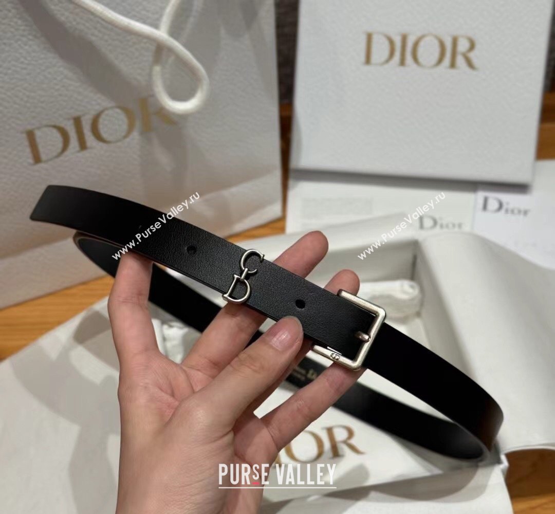 Dior Saddle Loop Belt 2cm in Smooth Leather with CD Pin Buckle Black/Silver 2026 DR031705 (99-260317026)