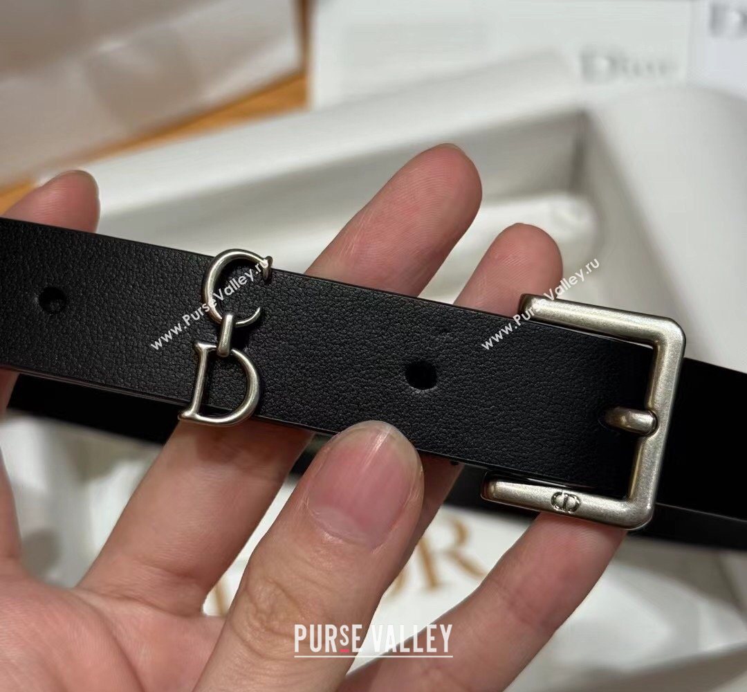 Dior Saddle Loop Belt 2cm in Smooth Leather with CD Pin Buckle Black/Silver 2026 DR031705 (99-260317026)