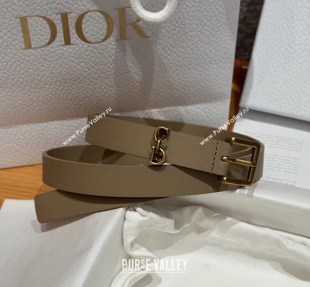 Dior Saddle Loop Belt 2cm in Smooth Leather with CD Pin Buckle Khaki/Gold 2026 DR031705 (99-260317027)