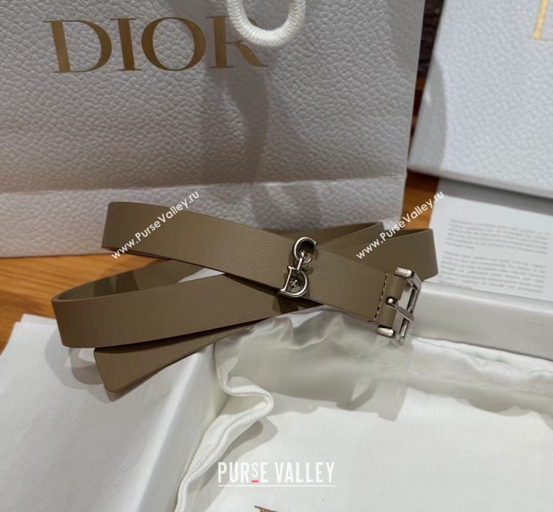 Dior Saddle Loop Belt 2cm in Smooth Leather with CD Pin Buckle Khaki/Silver 2026 DR031705 (99-260317028)