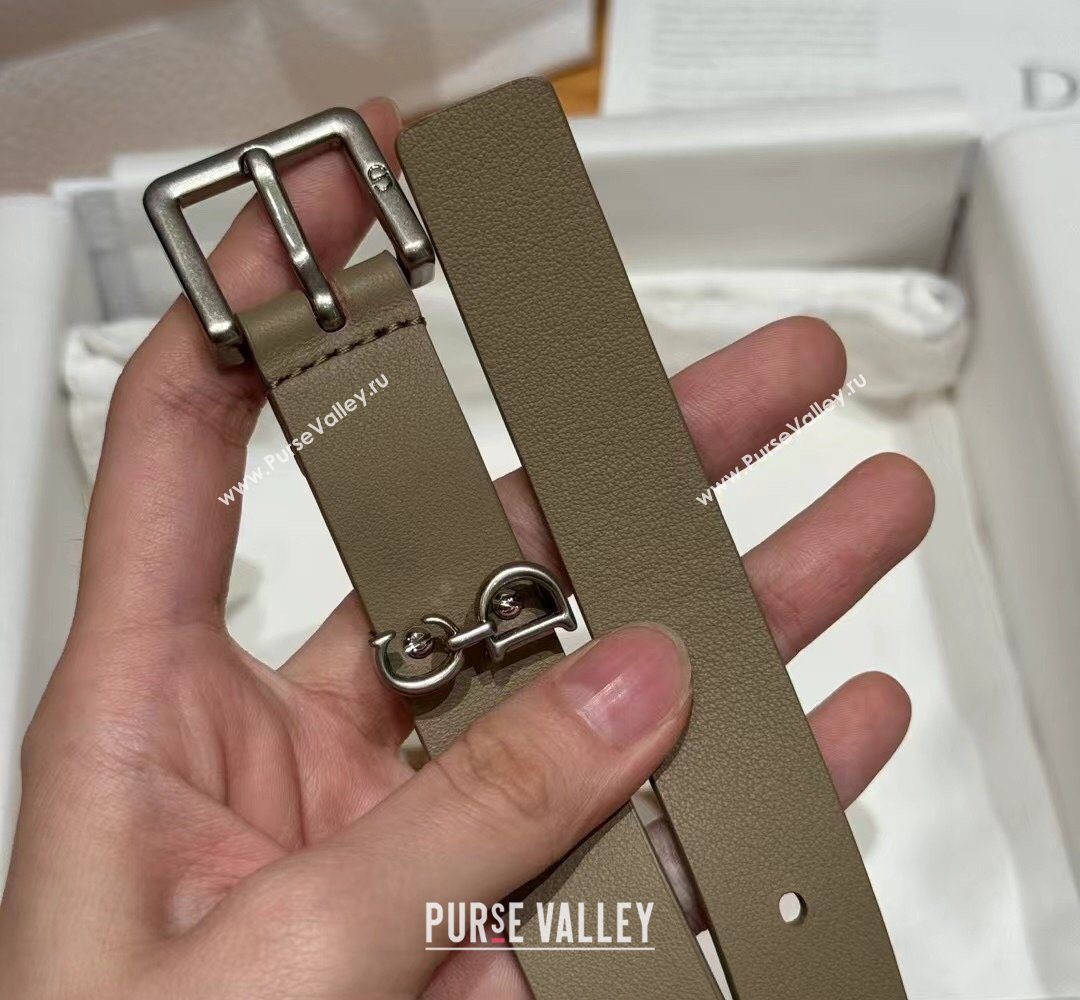 Dior Saddle Loop Belt 2cm in Smooth Leather with CD Pin Buckle Khaki/Silver 2026 DR031705 (99-260317028)