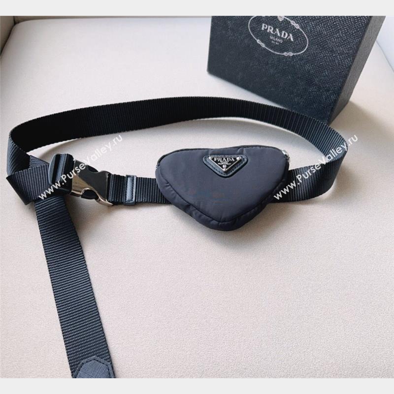 Prada Heart Belt Bag Nylon Fabric Black 2023 1018 (99-231018175)