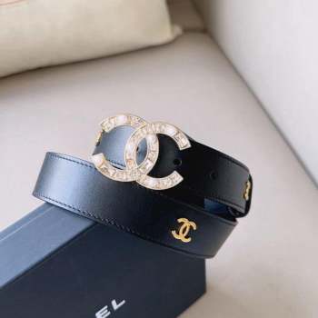 Chanel Leather Belt 3cm with CC Buckle,Crystals and Pearls Black 2 2023 (99-231018159)