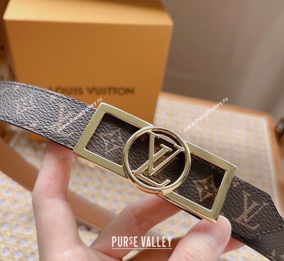 Louis Vuitton Monogram Canvas Belt 2.5cm with Gold LV Framed Buckle 2023 LV10187 (99-231018125)