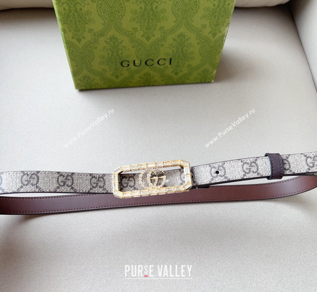 Gucci GG Canvas Belt 2cm with Crystal Framed Buckle Beige 2023 GG10181 (99-231018170)