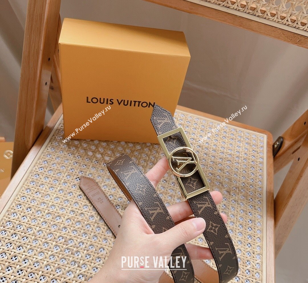 Louis Vuitton Monogram Canvas Belt 2.5cm with Gold LV Framed Buckle 2023 LV10187 (99-231018125)